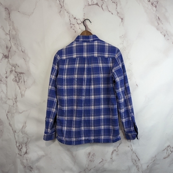 LL Bean Shirt Jacket Size XS Women Purple Plaid Fleece Lined Shacket Oversized - Picture 6 of 14